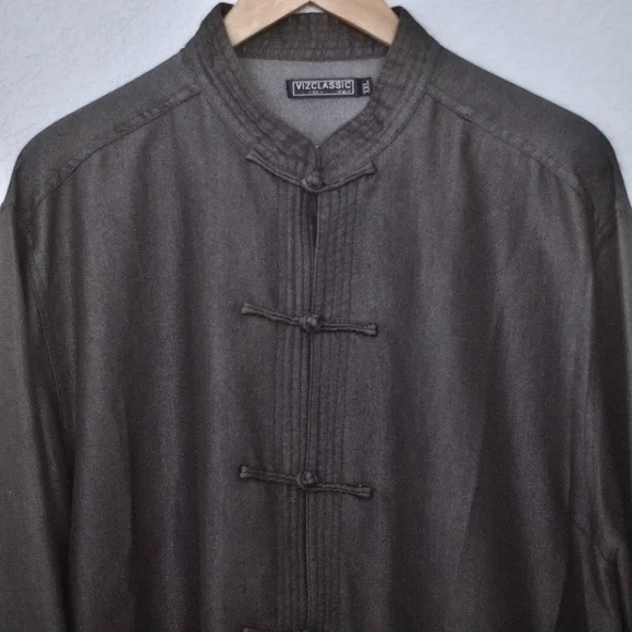 Viz Classic Men's Mandarin Collar Frog Button Front Shirt/Light Jacket - Picture 4 of 11